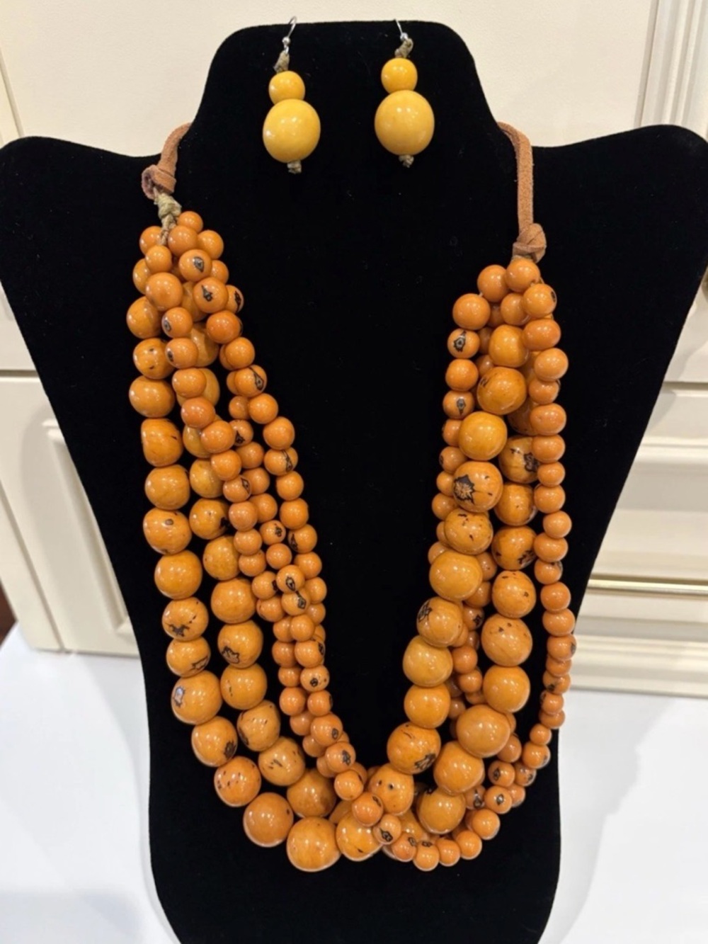 Tagua Necklace Set Soraya Cedeño Mustard Yellow Statement Semilla Earrings